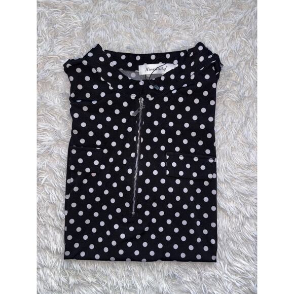 NineDaily women's sz. L black & wht. polka dot zip front top. New w/out tags. - Picture 10 of 10